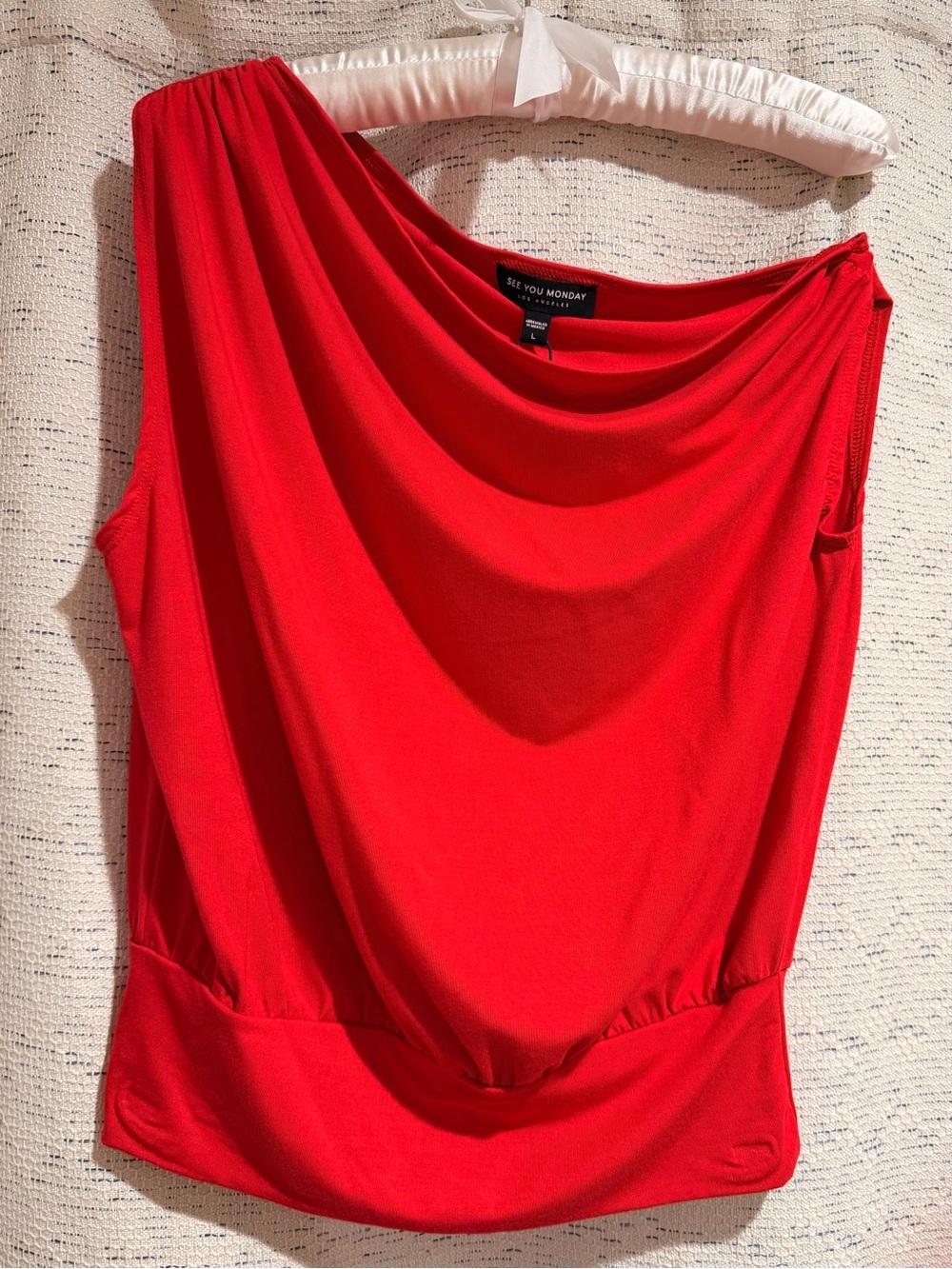 See You Monday Bright Red Draped Top